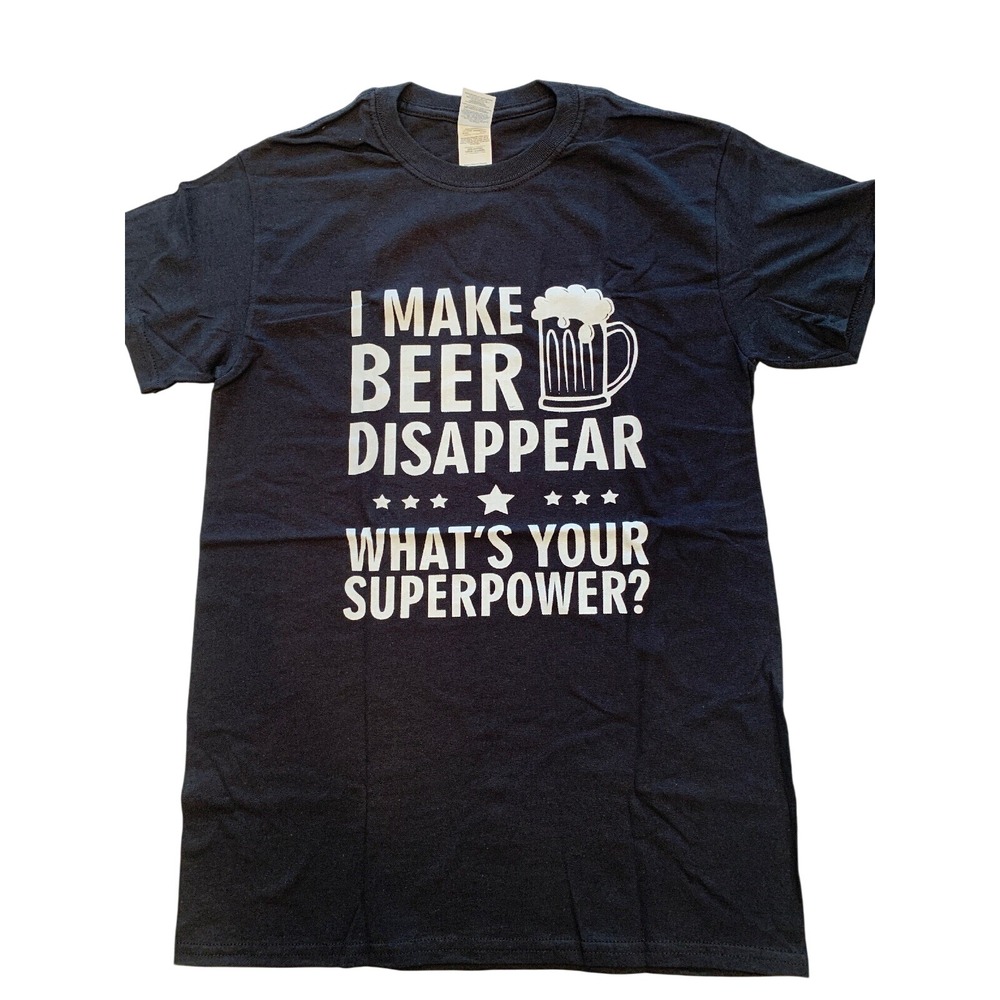Small Gildan Black "I Make Beer Disappear . . ." Men's Short Sleeve Tshirt New N